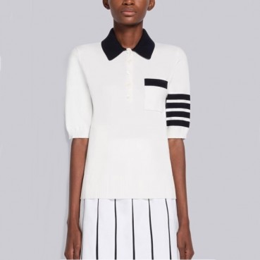톰브라운 여성 화이트 폴로 반팔티 - Thom Browne Womens White Tshirts 