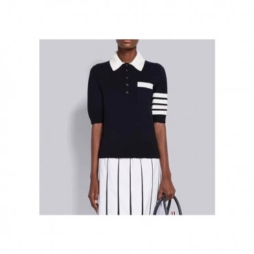 톰브라운 여성 네이비 폴로 반팔티 - Thom Browne Womens Navy Tshirts 