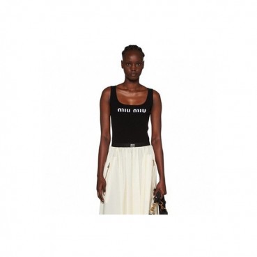 미우미우 여성 크루넥 블랙 나시 - Miumiu Ladys Black Sleeveless Tshirts 