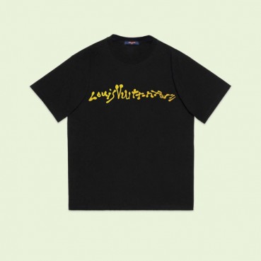 루이비통 남성 크루넥 블랙 반팔티 - Louis vuitton Mens Black Short sleeved Tshirts 