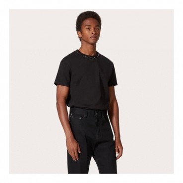 발렌티노 남성 블랙 크루넥 반팔티 - Valentino Mens Black Tshirts 