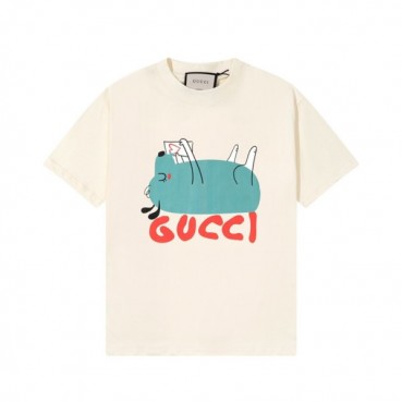 구찌 남/녀 아이보리 크루넥 반팔티 - Gucci Unisex Ivory Short sleeved Tshirts 