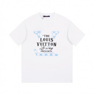 루이비통 남성 크루넥 화이트 반팔티 - Louis vuitton Mens White Short sleeved Tshirts 
