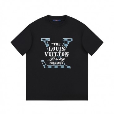 루이비통 남성 크루넥 블랙 반팔티 - Louis vuitton Mens Black Short sleeved Tshirts 
