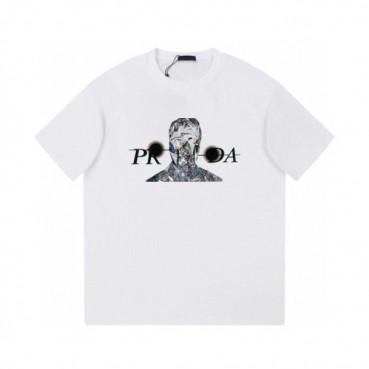 프라다 남성 크루넥 화이트 반팔티 - Prada Mens White Short sleeved Tshirts 