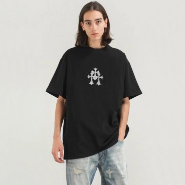 크롬하츠 남성 블랙 크루넥 반팔티 - Chrom Hearts Mens Black Short sleeved Tshirts 