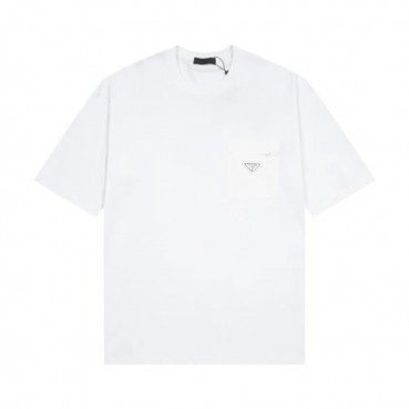 프라다 남성 크루넥 화이트 반팔티 - Prada Mens White Short sleeved Tshirts 