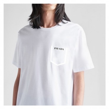 프라다 남성 크루넥 화이트 반팔티 - Prada Mens White Short sleeved Tshirts 