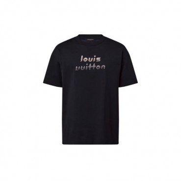 루이비통 남성 크루넥 블랙 반팔티 - Louis vuitton Mens Black Short sleeved Tshirts 