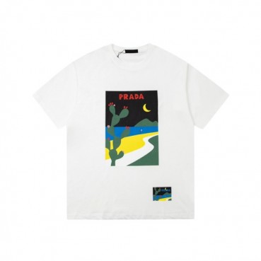 프라다 남성 크루넥 화이트 반팔티 - Prada Mens White Short sleeved Tshirts 