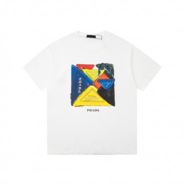 프라다 남성 크루넥 화이트 반팔티 - Prada Mens White Short sleeved Tshirts 