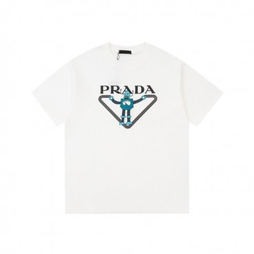 프라다 남성 크루넥 화이트 반팔티 - Prada Mens White Short sleeved Tshirts 