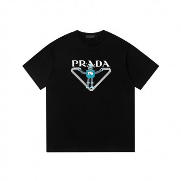 프라다 남성 크루넥 블랙 반팔티 - Prada Mens Black Short sleeved Tshirts 