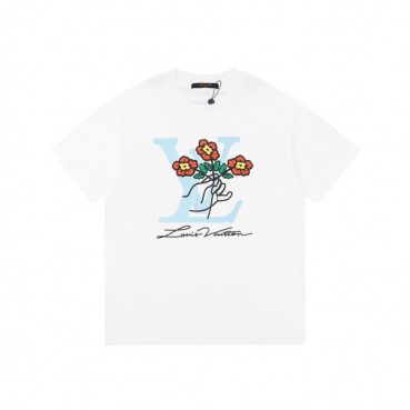 루이비통 남성 크루넥 화이트 반팔티 - Louis vuitton Mens White Short sleeved Tshirts 