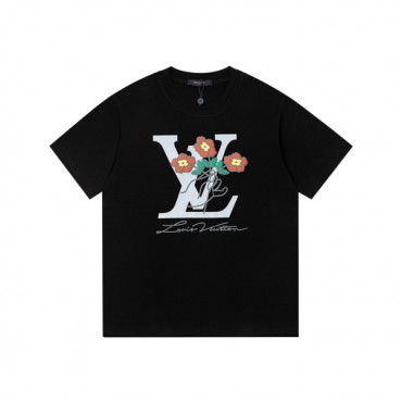 루이비통 남성 크루넥 블랙 반팔티 - Louis vuitton Mens Black Short sleeved Tshirts 