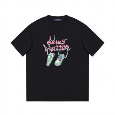 루이비통 남성 크루넥 블랙 반팔티 - Louis vuitton Mens Black Short sleeved Tshirts 