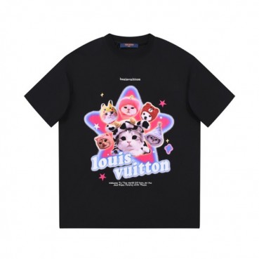 루이비통 남성 크루넥 블랙 반팔티 - Louis vuitton Mens Black Short sleeved Tshirts 