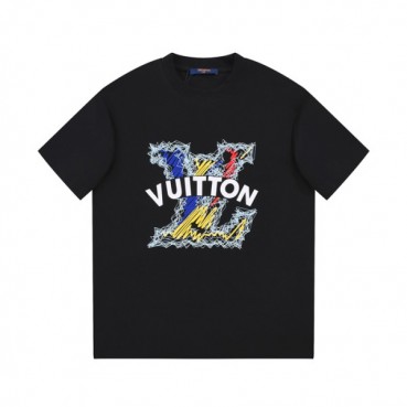 루이비통 남성 크루넥 블랙 반팔티 - Louis vuitton Mens Black Short sleeved Tshirts 