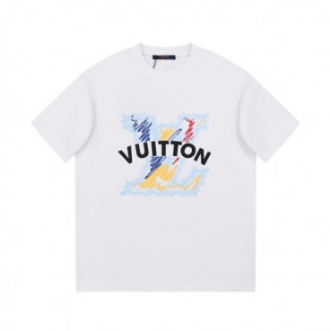 루이비통 남성 크루넥 화이트 반팔티 - Louis vuitton Mens White Short sleeved Tshirts 