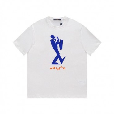루이비통 남성 크루넥 화이트 반팔티 - Louis vuitton Mens White Short sleeved Tshirts 