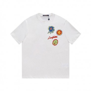 루이비통 남성 크루넥 화이트 반팔티 - Louis vuitton Mens White Short sleeved Tshirts 