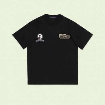 루이비통 남성 크루넥 블랙 반팔티 - Louis vuitton Mens Black Short sleeved Tshirts 