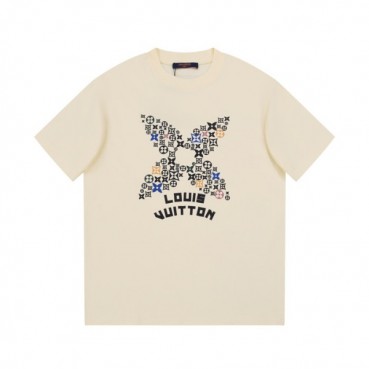 루이비통 남성 크루넥 아이보리 반팔티 - Louis vuitton Mens Ivory Short sleeved Tshirts 