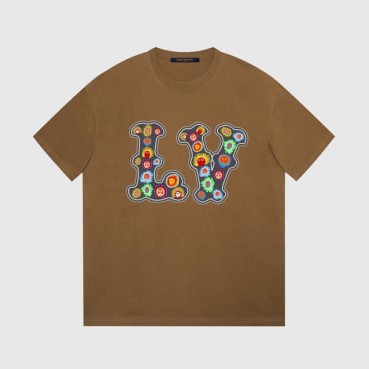 루이비통 남성 크루넥 카멜 반팔티 - Louis vuitton Mens Camel Short sleeved Tshirts 
