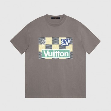 루이비통 남성 크루넥 그레이 반팔티 - Louis vuitton Mens Gray Short sleeved Tshirts 