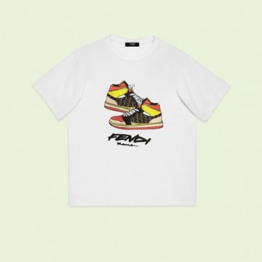 펜디 남성 화이트 크루넥 반팔티 - Fendi Mens White Short sleeved Tshirts 