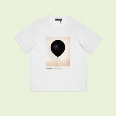 프라다 남성 크루넥 화이트 반팔티 - Prada Mens White Short sleeved Tshirts 