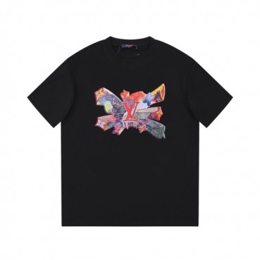 루이비통 남성 크루넥 블랙 반팔티 - Louis vuitton Mens Black Short sleeved Tshirts 