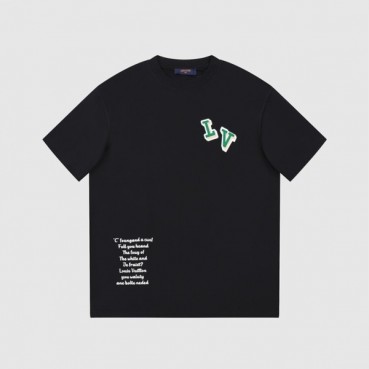 루이비통 남성 크루넥 블랙 반팔티 - Louis vuitton Mens Black Short sleeved Tshirts 