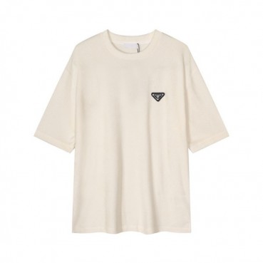 프라다 남성 아이보리 크루넥 반팔티 - Prada Mens Ivory Short sleeved Tshirts 