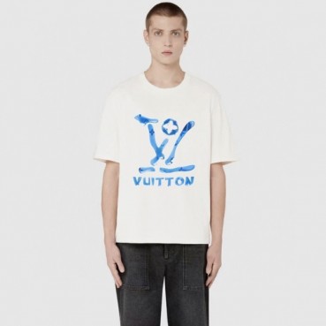 루이비통 남성 크루넥 화이트 반팔티 - Louis vuitton Mens White Short sleeved Tshirts 