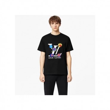 루이비통 남성 크루넥 블랙 반팔티 - Louis vuitton Mens Black Short sleeved Tshirts 