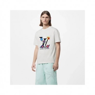 루이비통 남성 크루넥 화이트 반팔티 - Louis vuitton Mens White Short sleeved Tshirts 