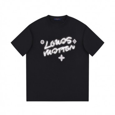루이비통 남성 크루넥 블랙 반팔티 - Louis vuitton Mens Black Short sleeved Tshirts 