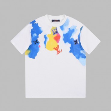 루이비통 남성 크루넥 화이트 반팔티 - Louis vuitton Mens White Short Sleeved Tshirts 