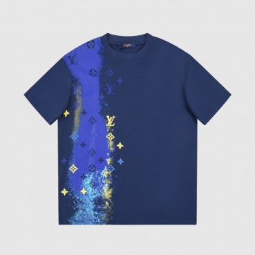 루이비통 남성 크루넥 블루 반팔티 - Louis vuitton Mens Blue Short sleeved Tshirts 