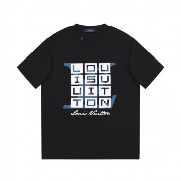 루이비통 남성 크루넥 블랙 반팔티 - Louis vuitton Mens Black Short Sleeved Tshirts 