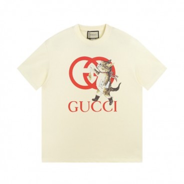 구찌 남/녀 아이보리 크루넥 반팔티 - Gucci Unisex Ivory Short sleeved Tshirts 