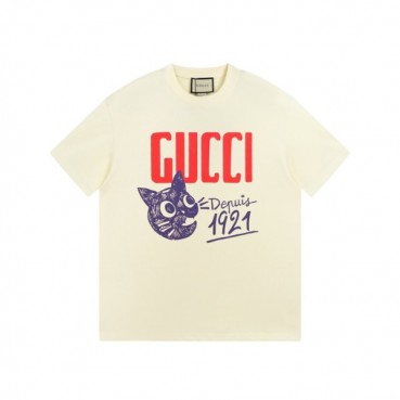구찌 남/녀 아이보리 크루넥 반팔티 - Gucci Unisex Ivory Short sleeved Tshirts 
