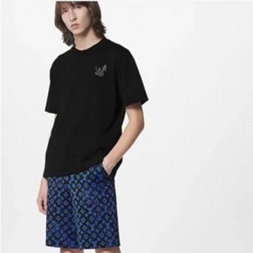 루이비통 남성 크루넥 블랙 반팔티 - Louis vuitton Mens Black Short Sleeved Tshirts 