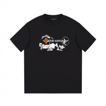 루이비통 남성 크루넥 블랙 반팔티 - Louis vuitton Mens Black Short Sleeved Tshirts 
