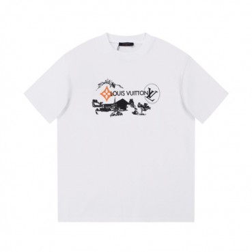 루이비통 남성 크루넥 화이트 반팔티 - Louis vuitton Mens White Short Sleeved Tshirts 