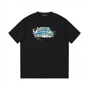 루이비통 남성 크루넥 블랙 반팔티 - Louis vuitton Mens Black Short Sleeved Tshirts 