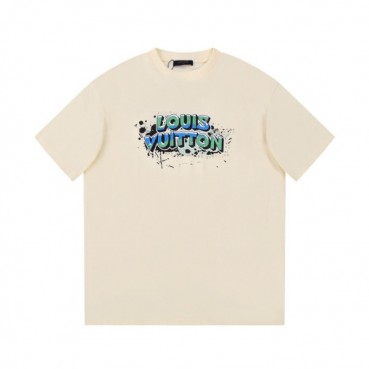 루이비통 남성 크루넥 아이보리 반팔티 - Louis vuitton Mens Ivory Short Sleeved Tshirts 