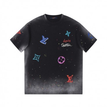 루이비통 남성 크루넥 블랙 반팔티 - Louis vuitton Mens Black Short Sleeved Tshirts 