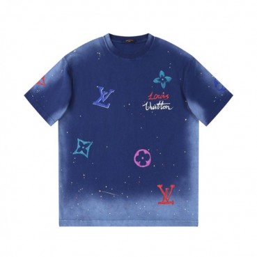 루이비통 남성 크루넥 블루 반팔티 - Louis vuitton Mens Blue Short Sleeved Tshirts 